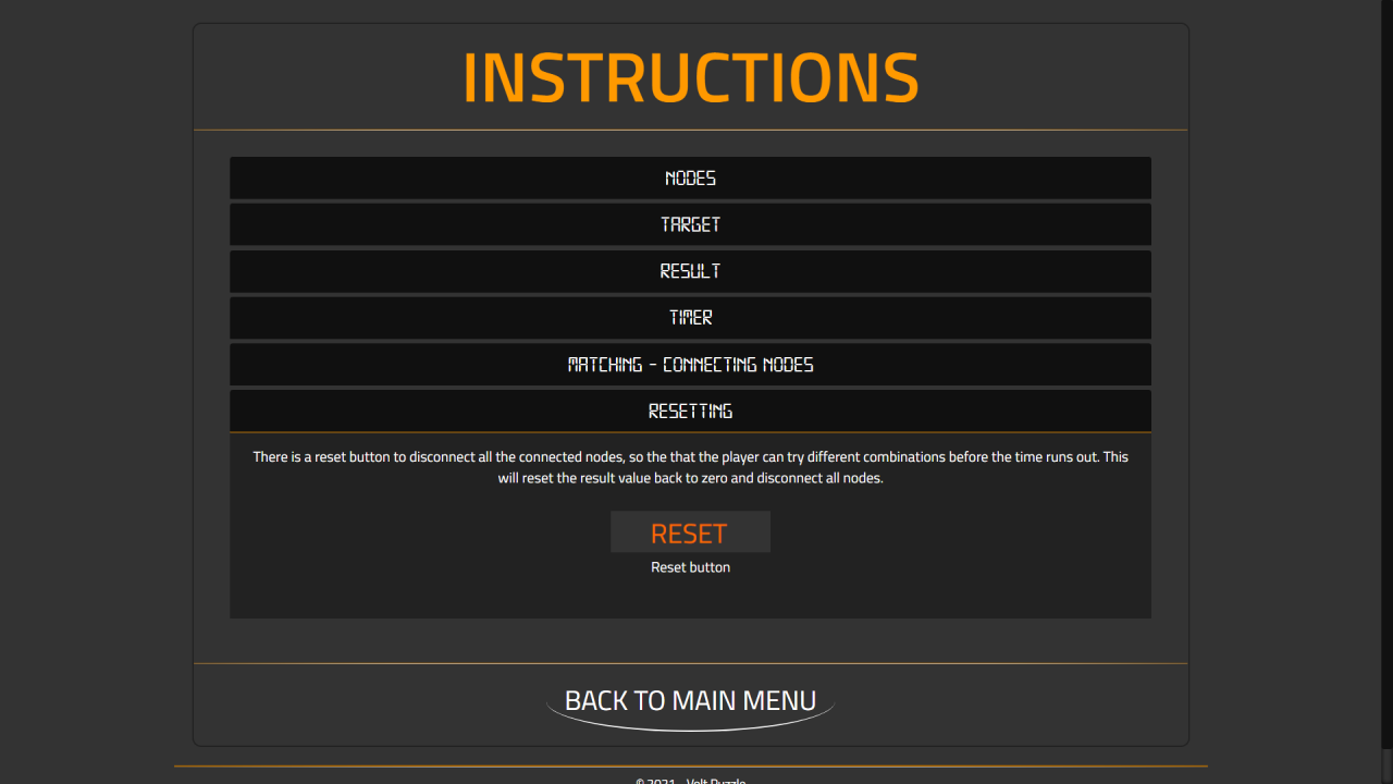Volt Puzzle Resetting instructions screen image